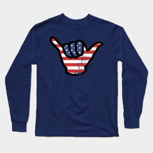 Red White And blue USA 4th July  Shaka Hand  2021 Long Sleeve T-Shirt